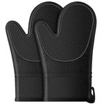 Oven Mitts,Anti-Slip Silicone Oven Gloves,Heat Resistant Gloves,Withstand 500 ℉,Black Double Oven Gloves for Kitchen Cooking,Dessert Making,BBQ