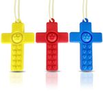 3Pack Cross-Shaped Teethers for Kids - Soft Silicone, BPA-Free, Sensory & Autism Relief, Bright Colors (Yellow, Red, Blue) Safe Chew Toys for Babies & Toddlers - Helps with Teething Pain & Development