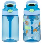 Contigo Kids Water Bottle with Redesigned AUTOSPOUT Straw, 14oz., 2 Pack, Blue Poppy and Periwinkle & Blue Poppy with Periwinkle and Into the Clouds