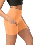 ODODOS 5" Tummy Control Yoga Shorts for Women with Pockets High Waist Athletic Workout Biker Shorts, Neon Orange, X-Large