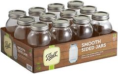 Ball WIDE MOUTH Quart (32 oz.) Glass Food Preserving Pickling Canning Mason Jar with Lid and Band, Clear, 12-Count (Packaging May Vary) (Smooth Clear)