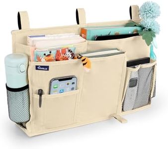 Surblue Bedside Caddy Hanging Bed Organizer Storage Bag Pocket for Bunk and Hospital Beds, College Dorm Rooms Baby Bed Rails, Camp 8 Pockets, (Large,Beige)