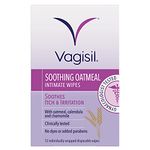 VAGISIL Soothing Oatmeal Intimate Wipes to soothe itch & irritation, Contains Tea Tree Oil, Gentle Enough For Daily Use,12 individually wrapped Wipes