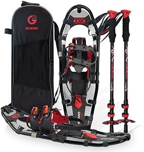 G2 25 Inches Light Weight Snowshoes for Women Men Youth, Set with Trekking Poles, Carrying Bag, Snow Baskets, Special EVA Padded One-Pull Binding, Heel Lift, Toe Box, Red