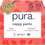 Pura Eco Nappy Pants - Size 5 (12-17kg), 20 Nappies, Pull Up Disposable Baby Nappies for Sensitive & Allergy Prone Skin, Hypoallergenic, Fragrance Free, Easy-Tear Side, New Size Guide