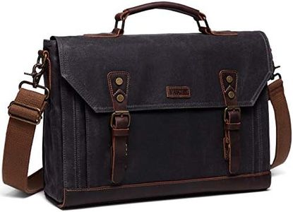 Messenger Bag for Men,Vaschy Vintage Waxed Canvas Leather Water Resistant 17 inch Laptop Satchel Business Briefcase Shoulder Bag Gray