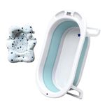 Safe-O-Kid® Sproutlet Baby Bath Tub with Digital Meter, with 1 Year Warranty, with Support Cushion, Drain Plug, Portable/Foldable Collapsible Infant Shower Basin, Soap Tray, Easy to Store - Blue