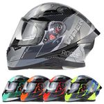 ViPER RSV95 Rogue Full Face Dual Visor Motorcycle Motorbike Helmet Black Grey Gloss - Orange - L