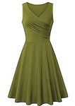 YMING Women Sleeveless Dress V Neck Party Retro Rockabilly Dress Audrey Elegant Solid Color Dress Midi Dress Army Green XXL