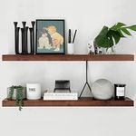 Homeforia Rustic Farmhouse Floating Shelves - Bathroom Wooden Shelves for Wall Mounted - Thick Industrial Kitchen Wood Shelf - 36 x 6.5 x 1.75 inch - Set of 2 - American Walnut Color