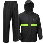 HACER 100% Waterproof Raincoat for Men & Women | Unisex Full Sleeves Rain Suit Set with Pant for Bike Riding, Travel, Camping, Trekking & Hiking Rainwear (Black, 2XL)