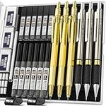 Nicpro 6PCS Gold Mechanical Pencils Set, 3 PCS 2mm Lead Holder (2B HB 2H), Clutch Propelling Drafting Pencil 0.5 mm & 0.7 mm & 0.9 mm For Writing, Sketching Drawing With 12 Tube Lead Refills Case