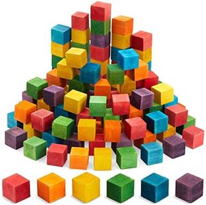 Bright Creations 100 Piece Wooden Blocks for Crafts, Colorful Small Cubes (6 Colors, 0.6 in)