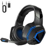 GMRPWNAGE Wireless Gaming Headset for PS5, PS4, Mac, Switch, PC-2.4GHz Wireless Gaming Headphones, Bluetooth 5.2-Adjustable Noise Canceling Microphone(BlackBlue)