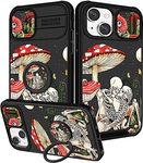 Funermei (2in1) for iPhone 14 Plus Phone Case for Women Cute Girls Skull Cover Skeleton Goth Fun Funny Spooky Horror Gothic Scary Design with Camera Cover and Ring Stand Funda for Apple 14 Plus Case