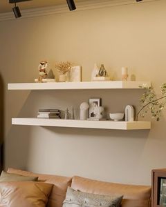 TEDIDUWA Floating Shelves for Wall, 12x60 Inch Extra Long White Wood Wall Mounted Shelves, Set of 2 with Invisible Brackets for Living Room, Bedroom, Kitchen, Modern Farmhouse Decor