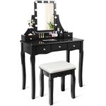 CHARMAID Vanity Set with Lighted Mirror, 10 Dimmable Light Bulbs Vanity Dressing Table, 5 Drawer with 2 Dividers Removable Organizer, Makeup Table and Cushioned Stool Set with 10 LED Bulbs (Black)