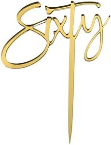 Sixty Sleek Acrylic Gold Mirror 60th Birthday Cake Topper