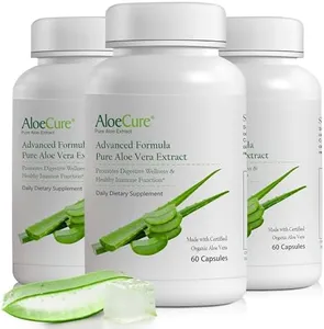 AloeCure Organic Aloe Vera Capsules, 130,000mg Inner Aloe Leaf Equivelant per Serving, Support Gut Health & Digestive Comfort, Stomach Acid Buffer, Natural Immune Supplement, Aloin Free, 60Caps x 3Btl