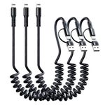 FONKEN Coiled Lighting Cable [3Pack 3FT] 2 in 1 USB A/C to iPhone Charger Fast Charging for Car Coiled iPhone Charging Cable Compatible with iPhone14/13/12/11 Pro Max/XS MAX/XR/XS/X/8/7/Plus/6S iPad