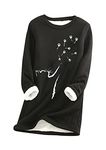 YMING Women Casual Crew Neck Sweater Plush Fleece Tops Cat Paw Pattern Lined Sweatshirt BLK M