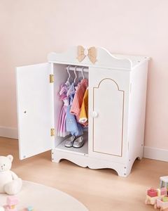 BABESIDE Wooden Doll Closet for 12–16 Inch Doll Clothes with 10 Hangers