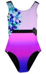 United All Around Gymnastics Leotards for Girls, Adult, Child, Toddler, Spring Flowers With Crystal Bow, 9-10 Years