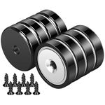 Wukong 8 Pieces Black Magnets, 32 X 8 mm Super Strong Neodymium Magnets with Hole Small Industrial Rare Earth Magnets with Screws for Whiteboards Refrigerator Kitchen Workplace