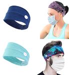 El Regalo 2 PCs Yoga Headband Headwrap with Button for Face mask | Unisex Non Slip Ear Protection Holder with Buttons Multifunctional Hair Band for Men & Women (Blue & Light Green)