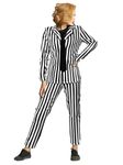 Haysandy Women's Black and White Vertical Striped Suit Kit Include Open Front Striped Blazer Leggings Length Pant with Tie for Mardi Gras Carnival Party (S)