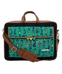 Funk For Hire Printed One Pocket Cotton Canvas Unisex 13 to 14 inch Laptop Bag Turquoise and Navy