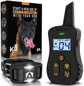 INVIROX Dog Shock Collar [Ultra K9] 124 Training Levels, 4 Powerful Modes with Night-Light and ¾ Mile Range 100% Safe Dog Training Collar for Large Dogs IP67 Waterproof E Collar for Dogs IP65 Remote