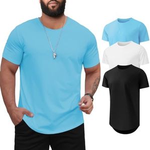Mancozy Men's 3 Pack Cotton Hipster Hip Hop Longline Crewneck Tee Big and Tall T-Shirts for Men 5X-Large