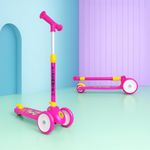 Kidsmate Leo Kick Scooter for Kids, 4 Adjustable Height Scooter, Foldable & Attractive PVC Wheels with Rare Brakes for Kids Age Upto 3+ Years (Pink)