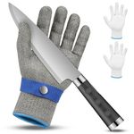 flintronic Cut Resistant Gloves, Level 9 Protection Stainless Steel Mesh Cut Proof Gloves, Safety Work Gloves with 2 Cotton Gloves, for Kitchen Butcher, Wood Whittling, Oyster Shucking(M)