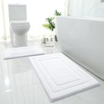 HOMEIDEAS Bathroom Rugs Sets 2 Piece, Super Soft and Absorbent Non Slip Microfiber Machine Washable Bath Mat Set (20" x 32" + 16" x 24", White)