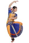 The Dance Bible Blue Yellow Readymade Silk Bharatanatyam Dance Dress for Girls - 30