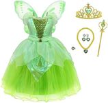 CQDY Tinkerbell Princess Costume for Girls Fancy Fairy Green Dress Halloween Party Tale Role Play Outfit with Accessories