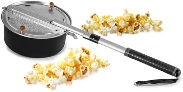 Whirley Pop Campfire Popcorn Popper – 4-Quart Open Fire Popcorn Maker for Campfires and Fire Pits, Lightweight with Extra-Long Handle for Safe Outdoor Use