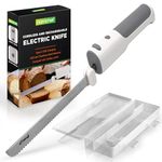 NutriChef Cordless Electric Knife | Easy to Use Constant ON/OFF Safety Function Button | Carve Turkey, Meats, Poultry, Bread, Cheese & More | Lightweight with Contoured Grip Handle | White & Grey