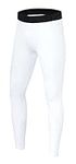 PowerLayer Boys' Running Football Tights Compression Base Layer Leggings - Bright White, 6-8 Years