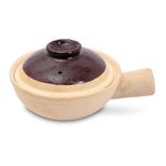 KALAKRITI Ceramic Fondue Pot for Serving, Fondue Pot with Lid, Chinese Clay Pot for Serving, Soup Pot Ceramic Serving Bowl with Handle, Soup Bowl, Salad Bowl, Bowl for Snack (17 Cm) (Brown, Pack of 2)