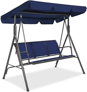 Best Choice Products 2-Seater Outdoor Adjustable Canopy Swing Glider, Patio Loveseat Bench for Deck, Porch w/Armrests, Textilene Fabric, Steel Frame - Navy