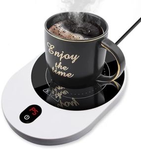 PYXISTIFY Coffee Mug Warmer – Electric Coaster with 5 Temp Gears up to 203 ℉ (95 ℃) – 12 hrs Auto Shutoff & Waterproof Plate for Heating Tea, Cocoa, Milk – Smart Gravity Warming (White - 50 Watt)