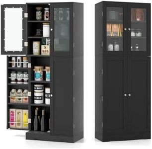 KOMFOTTEU Buffet de Cuisine avec 1 Porte Multi-Rangement, Armoire Haute, Dispositif Anti-basculement, Placard de Rangement, 60 x31,5 x 161,5 cm, pour Salon, Cuisine, Salle à Manger (Noir)