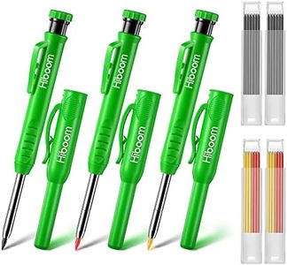 Hiboom 3 Pack Carpenter Pencils Set with 24 Refills, 2.8 mm Mechanical Carpenter Pencil Built in Sharpener Woodworking Marking Tool Solid Long Nosed Deep Hole Construction Pencil (Green)