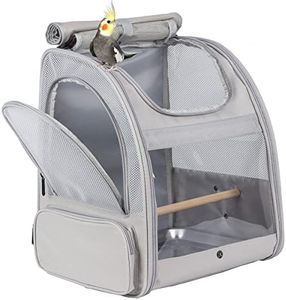 C&L Bird Carrier Backpack with Stand Perch, Bird Travel Backpack for Hiking, Airline Approved, Bird Treats and Toys (Grey, Bird Carrier Backpack)