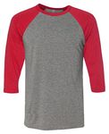 Bella Canvas Unisex 3/4-Sleeve Baseball T-Shirt L Grey/LT RED TRB