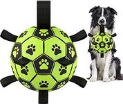 FITNOVO Dog Soccer Ball, Upgraded Interactive Dog Toy Ball with Grab Straps, Herding Ball for Dogs, Tug Toy for Dogs, Floating Dog Water Toy Unchewable for Small & Medium Dogs