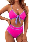 Blooming Jelly Womens High Waisted Bikini Set Tie Knot Bathing Suit Two Piece Swimsuit (X-Large, Pink)